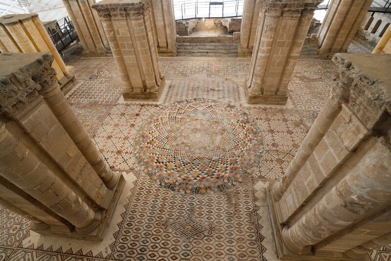 The recently restored mosaic at Hisham's Palace, an early Islamic archaeological site near the West Bank city of Jericho. EPA
