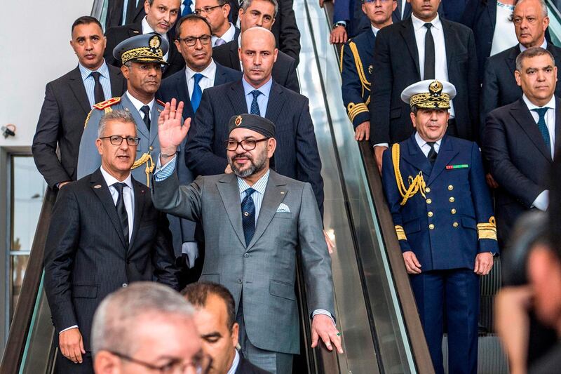 Morocco's King Mohamed VI arrives for the inauguration of the capital Rabat's Agdal train station. AFP