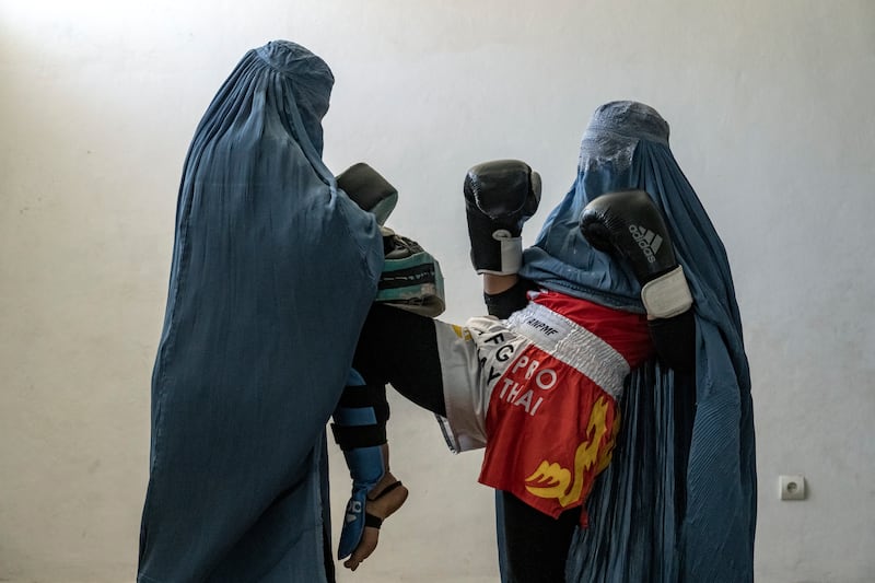 Female Muay Thai enthusiasts in Kabul. Afghanistan's former government introduced national sports programmes and school clubs for women and girls.