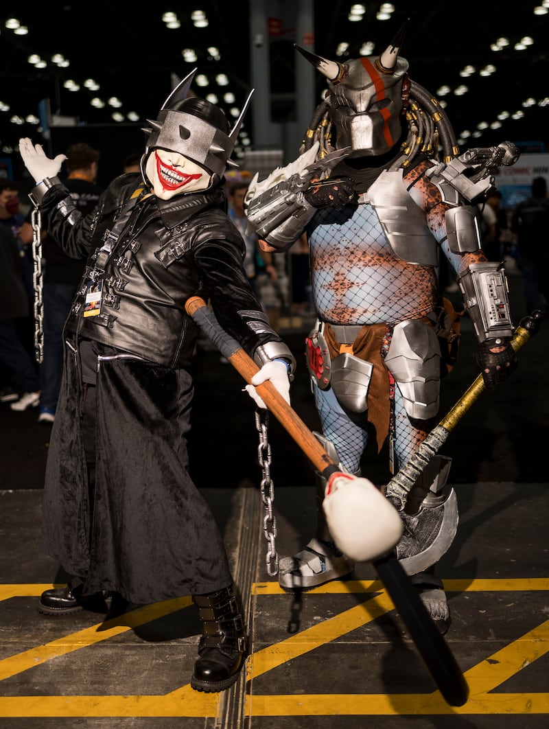 Cesar Campos, left, and Ricardo Coyotl in cosplay during the first day of New York Comic Con. EPA 