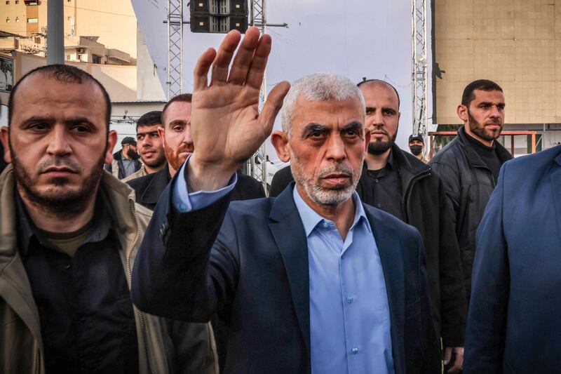 Hamas leader Yahya Al Sinwar, pictured, and his deputy Saleh Al Aroury represented the militant group. AFP