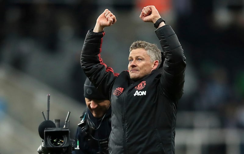 Manchester United interim manager Ole Gunnar Solskjaer reacts after the final whistle. PA via AP