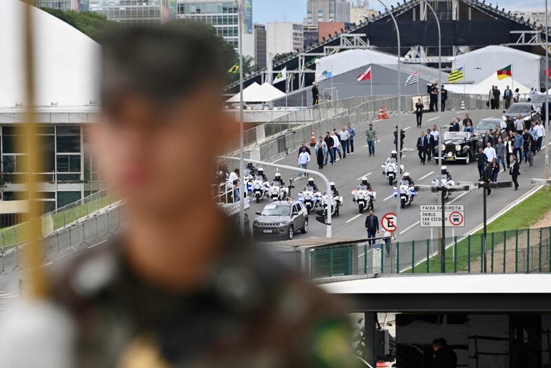 Police and security forces attend a rehearsal for the presidential inauguration in Brasilia. AFP