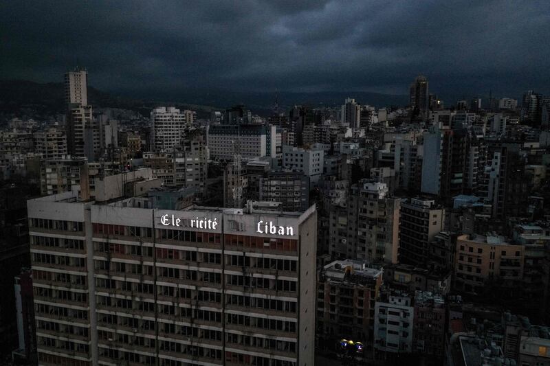 An aerial view of Beirut in darkness during a power outage. AFP