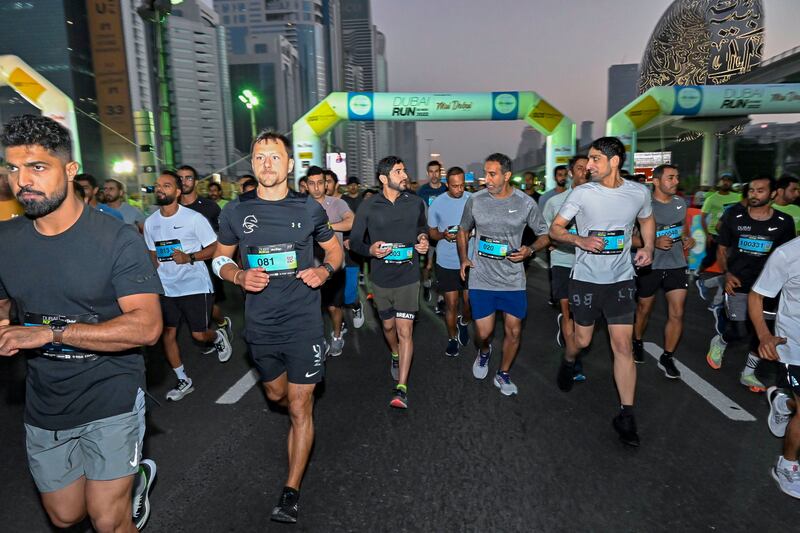 Sheikh Hamdan leads Dubai Run 2022 which took place on Sheikh Zayed Road. Photo: Dubai Media Office