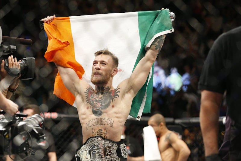 Conor McGregor reacts after defeating Jose Aldo for the UFC featherweight title on Sunday morning in Las Vegas. John Locher / AP / December 12, 2015 