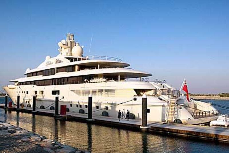 The 110-metre Dilbar, owned by Russian tycoon and Arsenal football club part-owner Alisher Usmanov, is one of 140 yachts expected at Yas Marina for the big race.