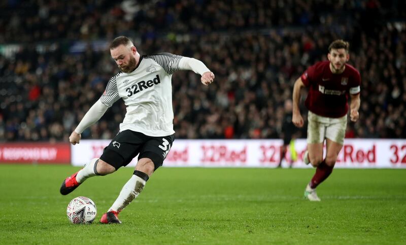 Soccer Football - FA Cup Fourth Round Replay - Derby County v Northampton Town - Pride Park, Derby, Britain - February 4, 2020  Derby County's Wayne Rooney scores their fourth goal from the penalty spot    Action Images/Carl Recine