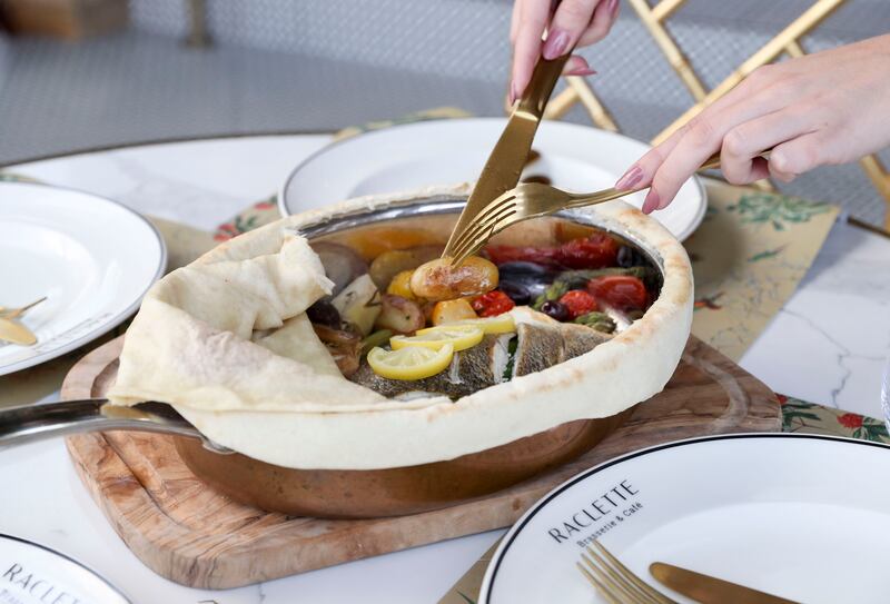 Seabass plate at Raclette Brasserie & Cafe on Al Saadiyat Island.