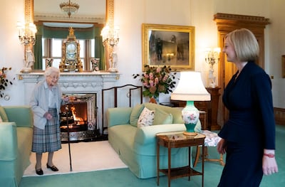 Queen Elizabeth II smiles at Liz Truss during an audience at Balmoral, Scotland, where she invited the newly elected leader of the Conservative party to become Prime Minister and form a new government. AP