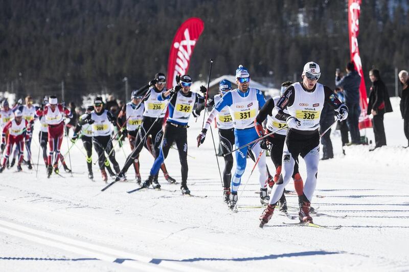 Anders Gloersen, right, of Norway competes in the Engadin cross country Skimarathon on Sunday. Nicola Pitaro / EPA / March 9, 2014