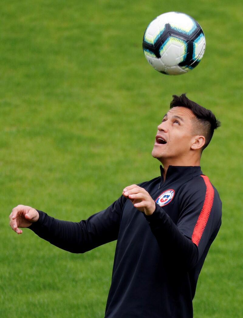 Chile forward Alexis Sanchez attends a training session in Sao Paulo, Brazil, ahead of Saturday's third-place match against Argentina at the Copa America. EPA