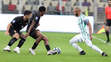 Yacine Brahimi, of Algeria, right, in action against Bolivia during the friendly in Algiers. EPA