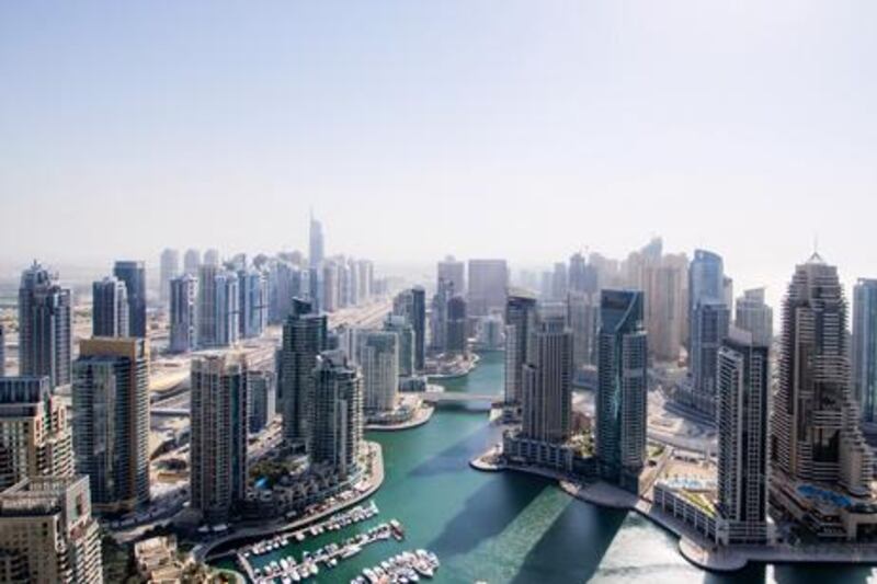 With floor-to-ceiling windows in every room, the penthouse apartment offers sweeping views of Dubai Marina.