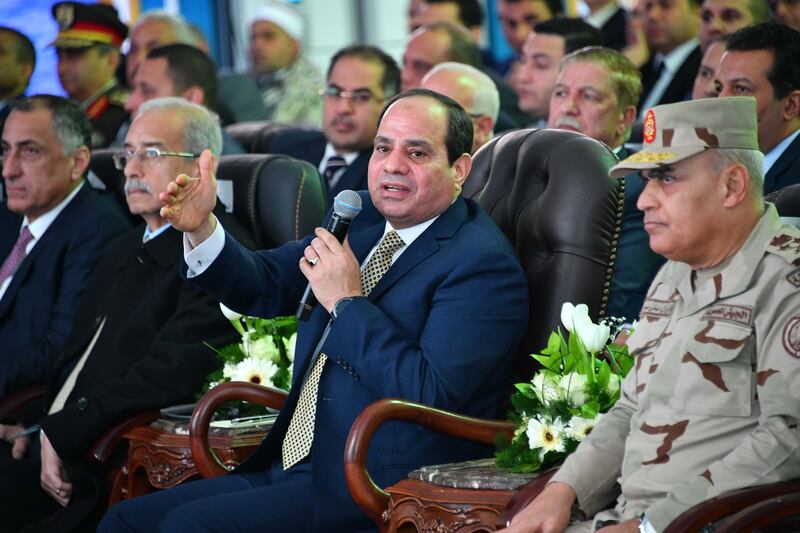 epa06488166 epa06488157 A handout photo made by the Egyptian Presidency shows Egyptian President Abdel Fattah al-Sisi (C) speaking during a ceremony to inaugurate production of the Zohr gas field, in the city of Port Said, Egypt, 31 January 2018. The gas field, discovered in 2015, is located about 180kms off the coast of Port Said and 1,500m deep, and is estimated to have total reserves of around 30 trillion cubic feet of gas.  EPA/EGYPTIAN PRESIDENCY HANDOUT  HANDOUT EDITORIAL USE ONLY/NO SALES