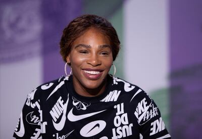 United States' Serena Williams smiles during a press conference ahead of the Wimbledon Tennis Championships in London Saturday, June 29, 2019. The Wimbledon Tennis Championships start on Monday, July 1 and run until Sunday, July 14, 2019. (Florian Eisele/Pool Photo via AP)