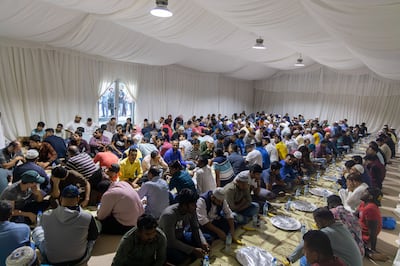 Hundreds gathered at iftar tents on Monday. Wam