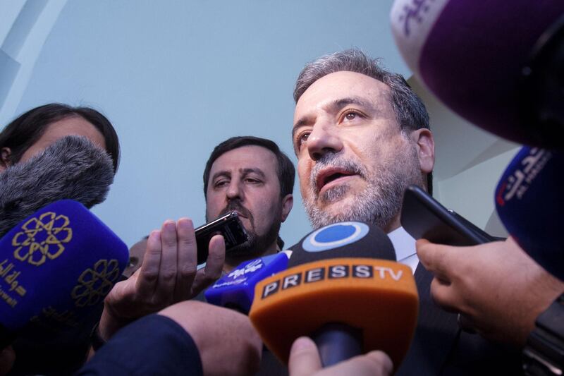 Abbas Araghchi, political deputy at the Ministry of Foreign Affairs of Iran talks to the press at the end of a meeting of the Joint Commission of the Joint Comprehensive Plan of Action (JCPOA) attended by the E3+2 (China, France, Germany, Russia, United Kingdom) and Iran on June 28, 2019 at the Palais Coburg in Vienna, Austria. / AFP / ALEX HALADA
