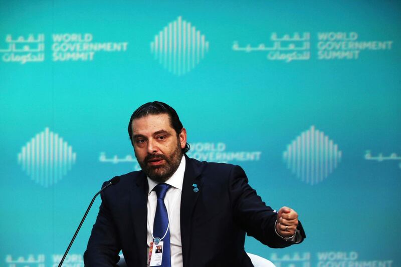 Lebanese Prime Minister Saad Hariri speaks during the World Government Summit in Dubai, UAE. AP