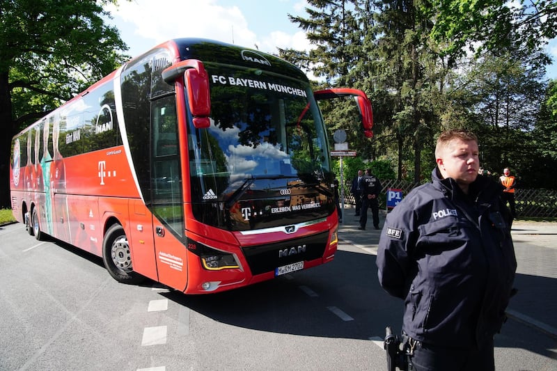 The Bayern Munich team bus on its way to the stadium. EPA
