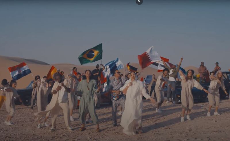 In the video for 'Hayya Hayya (Better Together)', singers Davido, Trinidad Cardona and Aisha are seen performing in between sand dunes