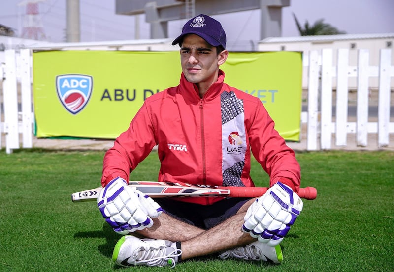 Abu Dhabi, United Arab Emirates, April 5, 2020.  SUBJECT NAME/ MATCH/ COMPETITION: Mohammed Riyan is a UAE U19 player pursuing his cricket in the UK. He’s back in Abu Dhabi as the universities in the UK because of the Covid-19 pandemic.
Victor Besa / The National
Section:  SP
Reporter:  Amith Passela