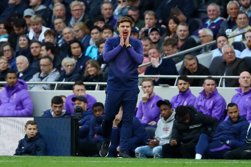LONDON, ENGLAND - OCTOBER 19: Mauricio Pochettino, Manager of Tottenham Hotspur reacts during the Premier League match between Tottenham Hotspur and Watford FC at Tottenham Hotspur Stadium on October 19, 2019 in London, United Kingdom. (Photo by Julian Finney/Getty Images)