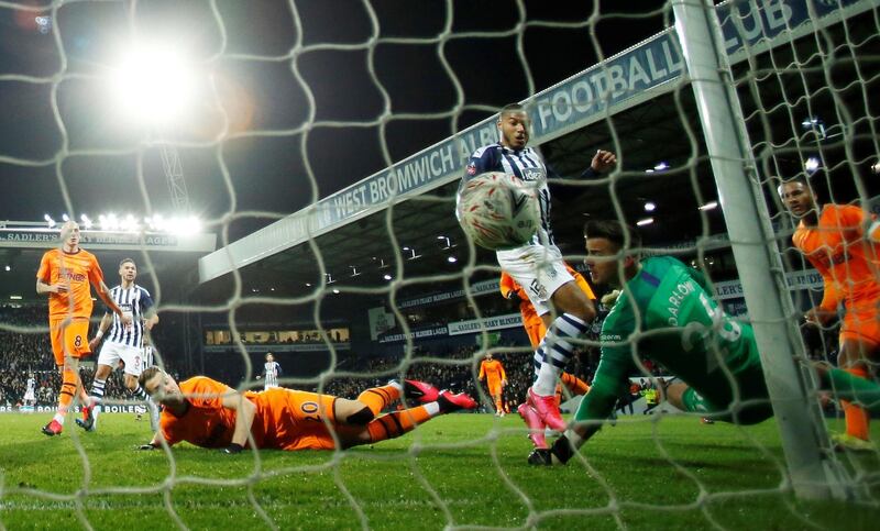 West Bromwich Albion's Kenneth Zohore scores their second goal in injury time. Reuters