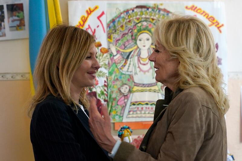 Ms Biden met Ms Zelenska as part of a four-day visit to Europe. AP