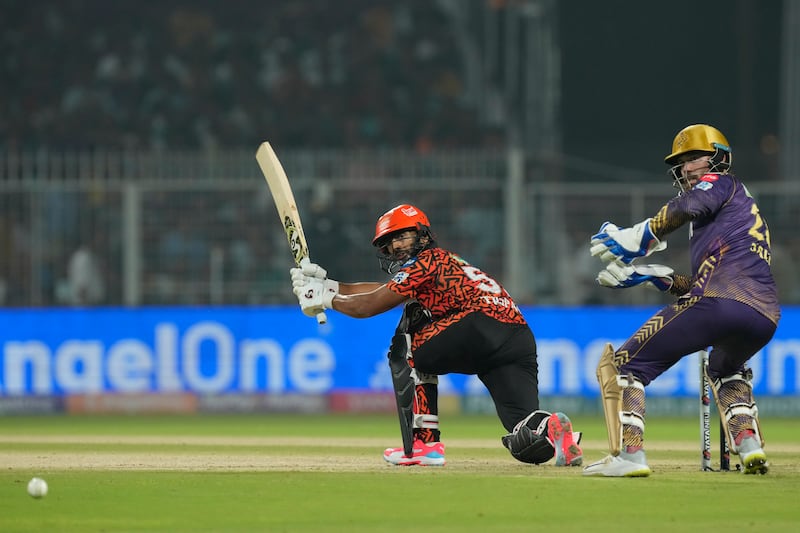 Sunrisers Hyderabad's Rahul Tripathi plays a shot on his way to a total of 20. AP 
