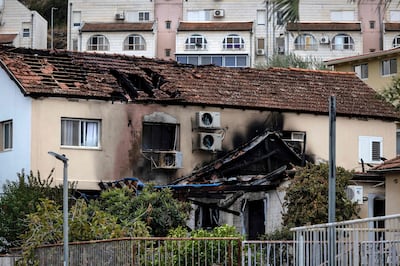 A house damaged in a rocket attack in Kiryat Shmona near the border with Lebanon on Monday. AFP