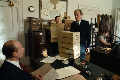 Bill Nighy, centre, and Alex Sharp in a scene from Living. Photo: Number 9 films / Sony Pictures Classics