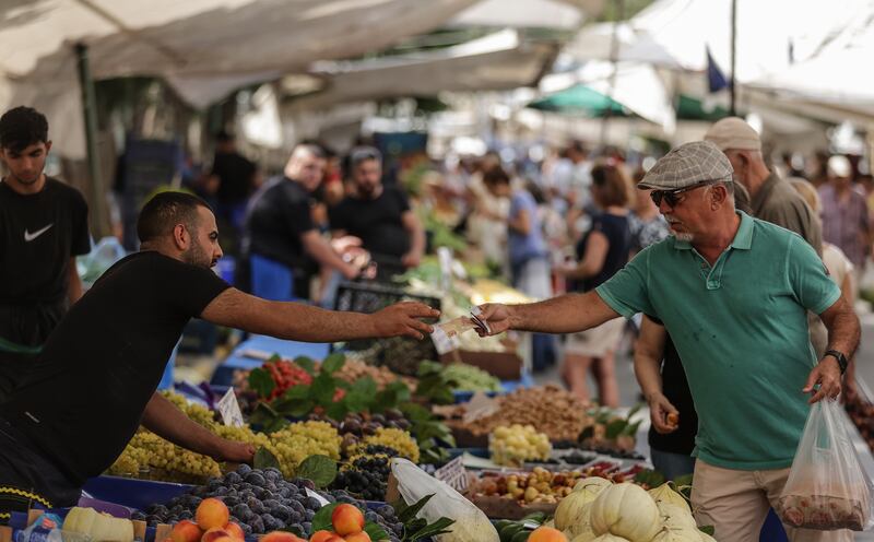 Fruit stalls at a market in Istanbul. Fitch forecasts Turkey's year-end inflation at 65 per cent, compared to a 58 per cent projection from central bank governor Hafize Gaye Erkan – both up from her predecessor’s forecast of 22.3 per cent. EPA