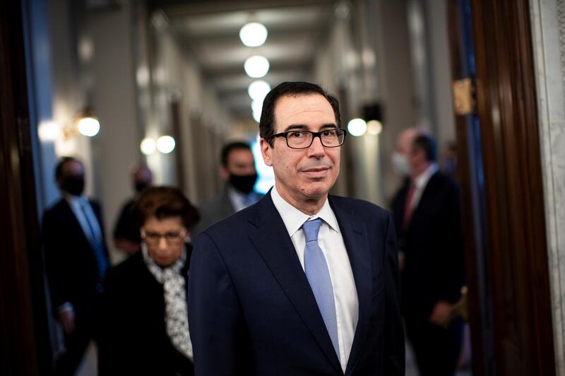 Steven Mnuchin, U.S. Treasury secretary, arrives before a Senate Small Business Committee hearing on coronavirus relief aid and "Implementation of title I of the CARES Act.", in Washington, U.S., June 10, 2020. Al Drago/Pool via REUTERS
