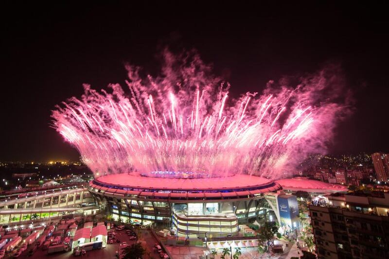 Fireworks explode over the Maracana Stadium during the opening ceremony of the Rio 2016 Olympic Games in Rio de Janeiro, Brazil. Rio 2016 will be the first Olympic Games in South America. Chris McGrath / Getty Images