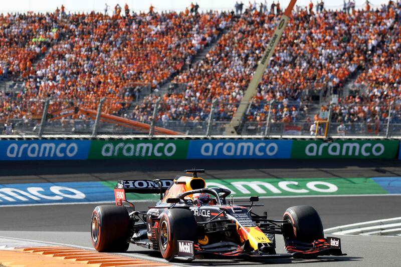 Red Bull's Max Verstappen on his way to victory in the Dutch Grand Prix at the Zandvoort Circuit on Sunday, September 5. AFP