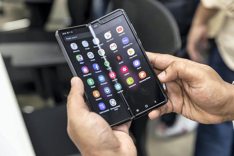 DUBAI, UNITED ARAB EMIRATES. 02 OCTOBER 2019. Press briefing on the new Samsung Fold phone to be launched at GITEX. (Photo: Antonie Robertson/The National) Journalist: Alkesh Sharma. Section: National.
