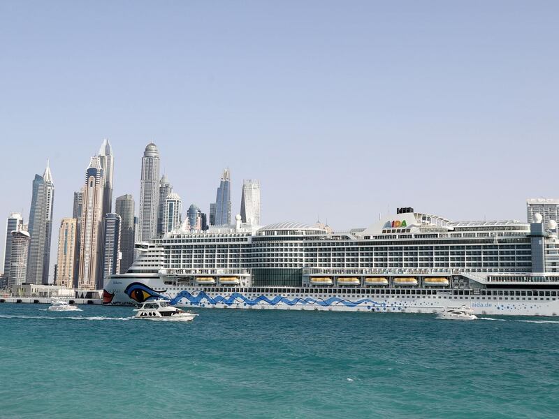 Dubai, United Arab Emirates - Reporter: N/A. News. Two German cruise ships have become the first to dock at the Dubai Cruise Terminal. Sunday, March 21st, 2021. Dubai. Chris Whiteoak / The National