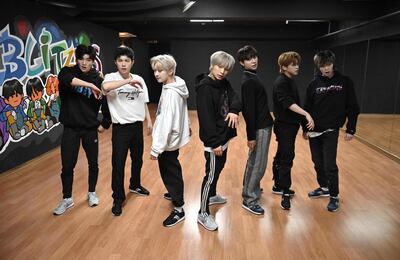 This picture taken on April 29, 2021 shows members of the K-pop boy band Blitzers performing during their dance practise session at a rehearsal studio in Seoul. Thirty teenagers, thousands of hours of training, dozens of shattered dreams: it all comes to a head next week when the Blitzers will be launched into the cut-throat K-pop market, hoping to become the next BTS. - TO GO WITH SKorea-music-social-entertainment-Kpop,FOCUS by Kang Jin-kyu
 / AFP / Jung Yeon-je / TO GO WITH SKorea-music-social-entertainment-Kpop,FOCUS by Kang Jin-kyu
