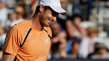 Andy Murray reacts after losing a point against Tomas Machac at the Miami Open. AP