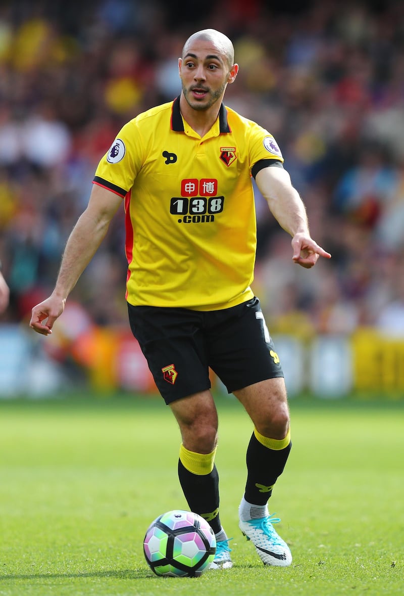WATFORD, ENGLAND - APRIL 01: Nordin Amrabat of Watford in action during the Premier League match between Watford and Sunderland at Vicarage Road on April 1, 2017 in Watford, England.  (Photo by Clive Rose/Getty Images)