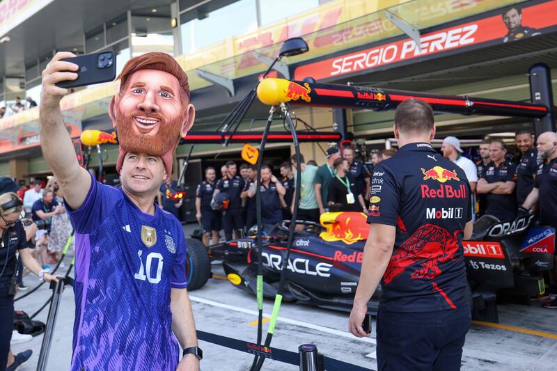 A fan wearing Lionel Messi costume at the Yas Marina Circuit. AFP