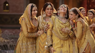 From left, Sanjeeda Sheikh as Waheeda, Richa Chadha as Lajjo, Manisha Koirala as Mallikajaan and Aditi Rao Hydari as Bibbo in Heeramandi: The Diamond Bazaar. Photo: Netflix 