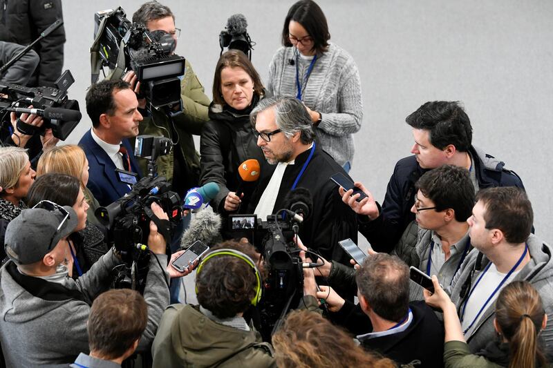 Peter Langstraat, lawyer representing victims' families, talks to the media after a Dutch court opened the criminal trial against four suspects in the July 2014 downing of Malaysia Airlines flight MH17, in Badhoevedorp, Netherlands on March 9, 2020. Reuters