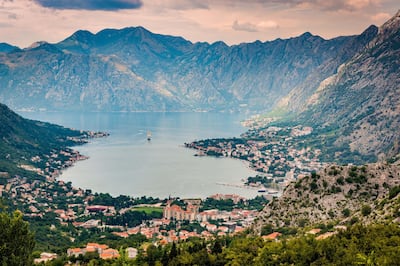 High angle view of Kotor bay at sunset, Montenegro. Getty Images