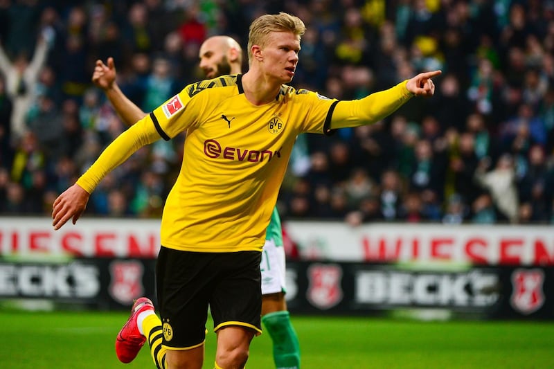 Erling Braut Haaland celebrates after scoring Dortmund's second goal. AFP