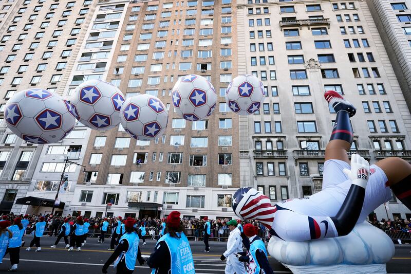 The US Soccer float rides in the Macy's Thanksgiving Day Parade. AP