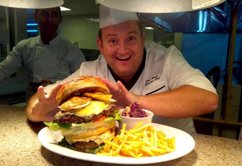 Holiday Inn Abu Dhabi executive chef Carl Moore with the giant 2.5kg burger