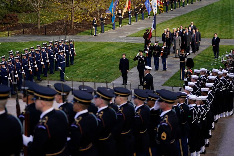 Both the French and US national anthems are played during the ceremony. AP