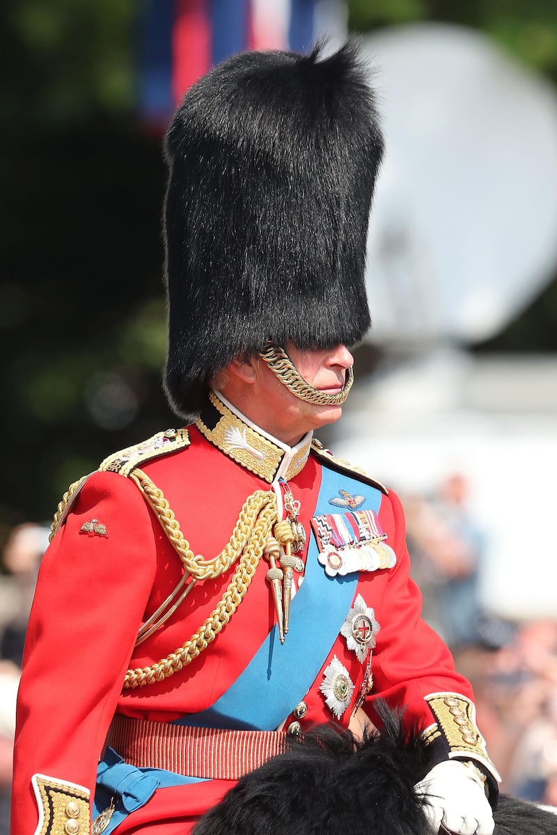 Prince Charles, Prince of Wales during Trooping The Colour on the Mall in London, England. The annual ceremony involving over 1400 guardsmen and cavalry, is believed to have first been performed during the reign of King Charles II. The parade marks the official birthday of the Sovereign, even though the Queen's actual birthday is on April 21st.  Photo by Chris Jackson / Getty Images